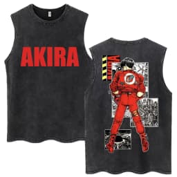 Washed Anime Akira Classic Tank Tops Science Fiction 90s Movie Shotaro Kaneda Vintage Sleeveless Tshirt Men Casual Cotton Vests