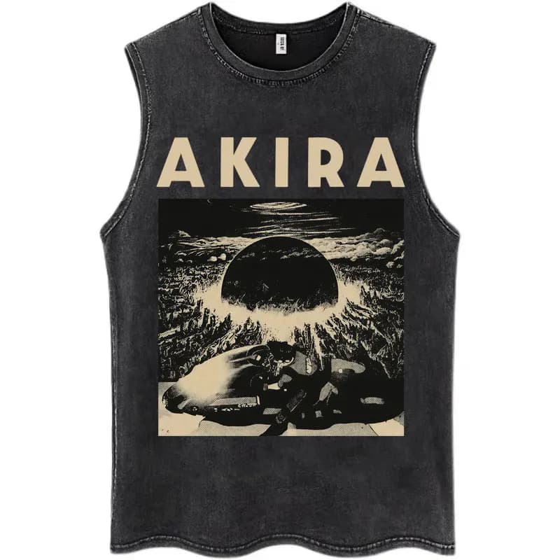 Washed Anime Akira Classic Tank Tops Science Fiction 90s Movie Shotaro Kaneda Vintage Sleeveless Tshirt Men Casual Cotton Vests