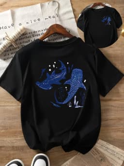 Whale Shark T Shirt Men Women Ocean Life Graphic Tee Hammerhead Shark Back Print Short Sleeve Summer Loose Aesthetic Top