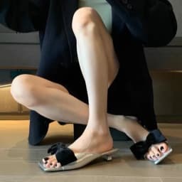 2026 Summer Women'S Fashion Bowknot Square Toes Slippers Open Toe Comfort Sandals Slippers Casual High Heels Slipper 3344