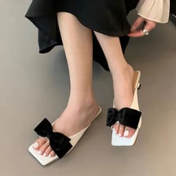 2026 Summer Women'S Fashion Bowknot Square Toes Slippers Open Toe Comfort Sandals Slippers Casual High Heels Slipper 3344