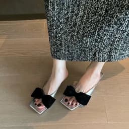 2026 Summer Women'S Fashion Bowknot Square Toes Slippers Open Toe Comfort Sandals Slippers Casual High Heels Slipper 3344