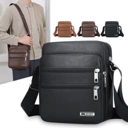 Men's PU Leather Shoulder Bag Large Capacity Casual Business Crossbody Bag Messenger Bag Gift