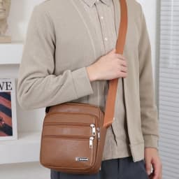 Men's PU Leather Shoulder Bag Large Capacity Casual Business Crossbody Bag Messenger Bag Gift