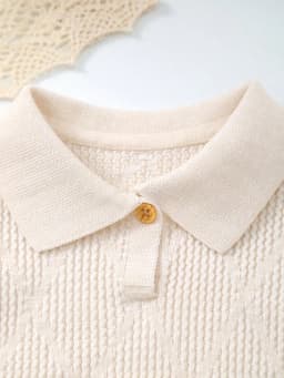 Baby Boy Spring and Summer Knitted Cool Silk Lapel Design Solid Color Diamond Pattern Short-Sleeved Top + Shorts Set