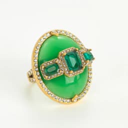 Luxury Gold Color Green Natural Stone Zircon Oval Vintage Rings Pearls for Woman Party Gift Antique Jewelry Korean Designer Open