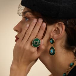 Luxury Gold Color Green Natural Stone Zircon Oval Vintage Rings Pearls for Woman Party Gift Antique Jewelry Korean Designer Open