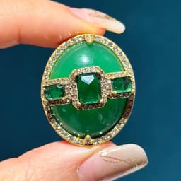 Luxury Gold Color Green Natural Stone Zircon Oval Vintage Rings Pearls for Woman Party Gift Antique Jewelry Korean Designer Open