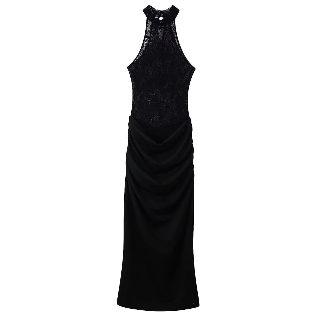 Women's 2026 new spring outfit European and American style fashionable casual hanging neck lace patchwork knitted long dress