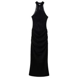 Women's 2026 new spring outfit European and American style fashionable casual hanging neck lace patchwork knitted long dress