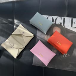 Customized name card holder for ladies, genuine leather, double-fold card holder with palmprint snap fastener, card case, wallet