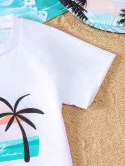 Baby Boys Summer Casual Short Sleeve Shorts Swimsuit Set with Hat Toddler Swimwear Ensemble