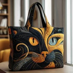 Cat Patterns Women Quilted Tote Bag Vintage Lightweight Canvas Shoulder Bag Large Capacity Cotton Travel Handbag Lady Girl