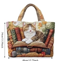 Cat Patterns Women Quilted Tote Bag Vintage Lightweight Canvas Shoulder Bag Large Capacity Cotton Travel Handbag Lady Girl