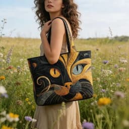 Cat Patterns Women Quilted Tote Bag Vintage Lightweight Canvas Shoulder Bag Large Capacity Cotton Travel Handbag Lady Girl