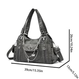 Retro Punk Women Crossbody Bag Metal Chain Multi Pocket Large Capacity PU Adjustable Strap Shoulder Bag for Commute Shopping