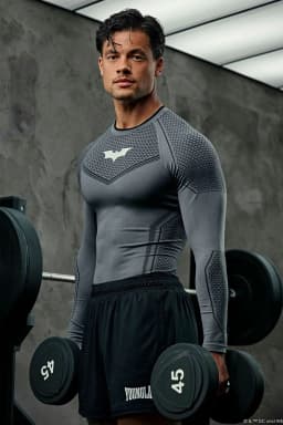 Men's Compression Long Sleeve Shirt Superhero Bat Print Workout Tops Breathable Quick Dry Athletic Base Layer for Gym Running Tr