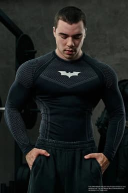 Men's Compression Long Sleeve Shirt Superhero Bat Print Workout Tops Breathable Quick Dry Athletic Base Layer for Gym Running Tr