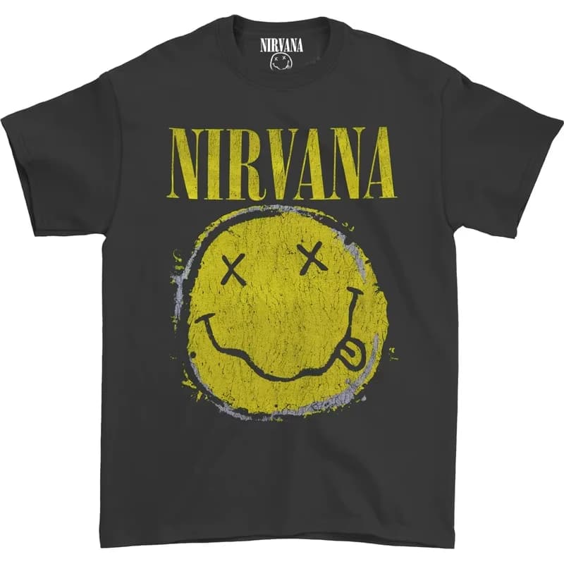 2026 New Men's Short Sleeve Summer Punk Style Pure Color Loose Fit Casual Breathable T-Shirt Classic Nirvana Band Retro