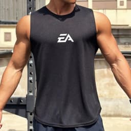 Summer New Trend Men's Pullover Round Neck Mesh Bottom Shirt Sports Fitness Swimming Running Shirt Sleeveless Vest Quick Dry