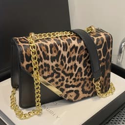 Women's Leopard Print Shoulder Bag Fixed Strap Multi Compartment Work Shopping Crossbody Purse