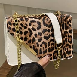 Women's Leopard Print Shoulder Bag Fixed Strap Multi Compartment Work Shopping Crossbody Purse