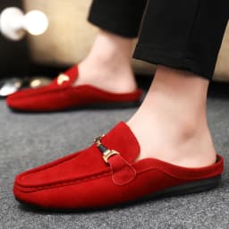 Summer Men Leather Half Slippers Comfortable Mens Loafers Breathable Casual Shoes Slip on Lazy Shoes Comfortable Walking Shoes