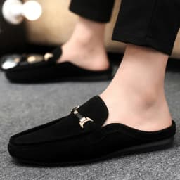 Summer Men Leather Half Slippers Comfortable Mens Loafers Breathable Casual Shoes Slip on Lazy Shoes Comfortable Walking Shoes