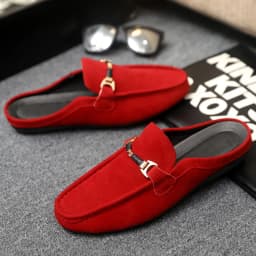 Summer Men Leather Half Slippers Comfortable Mens Loafers Breathable Casual Shoes Slip on Lazy Shoes Comfortable Walking Shoes