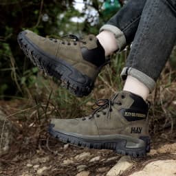 High-Top Leather Men's Boots Breathable Desert Combat Boots Outdoor Non-slip Hiking Boots Men Motorcycle Boots Work Ankle Boots