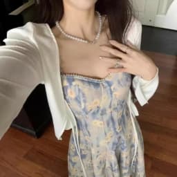 Slim Fit French Blue Oil Painting Slip Dress Waist-Cinching Spaghetti Strap Women's Floral Long Skirt Beach Vacation