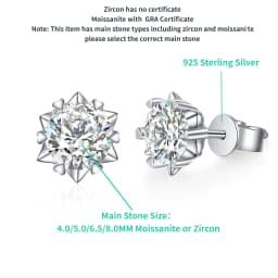 TY 925 Sterling Silver Moissanite Stud Earrings for Women Men 0.3-2CT Snowflake Six-Claw Stud Earrings D VVS1 Fine Jewelry Gift