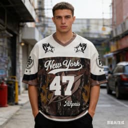 Men Summer T Shirt New York 47 Camo Jersey Tee Casual Short Sleeve V Neck Mesh Top Retro Streetwear Loose Fit Tops for Gentlemen