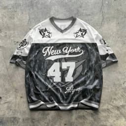 Men Summer T Shirt New York 47 Camo Jersey Tee Casual Short Sleeve V Neck Mesh Top Retro Streetwear Loose Fit Tops for Gentlemen
