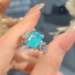 Stylish 925 Sterling Silver Paraiba Tourmaline Ring, Niche Design, Pillow-Shaped Gemstone Open Ring for Women