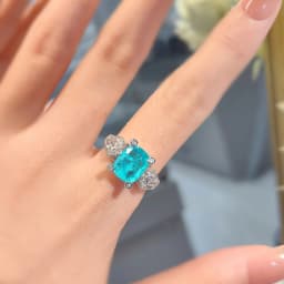 Stylish 925 Sterling Silver Paraiba Tourmaline Ring, Niche Design, Pillow-Shaped Gemstone Open Ring for Women