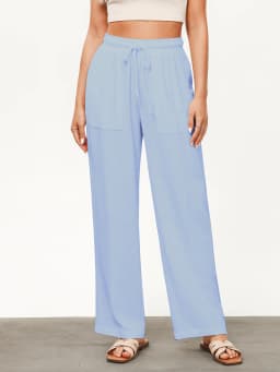 Women's Solid Color Loose Wide Leg Pants Casual Drawstring Straight Pants Pocket Casual Pants Trousers Loose High Waisted Pants