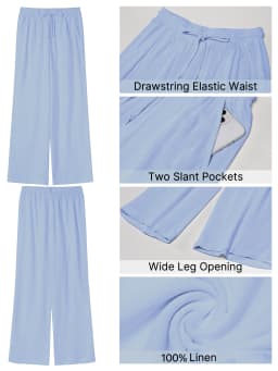 Women's Solid Color Loose Wide Leg Pants Casual Drawstring Straight Pants Pocket Casual Pants Trousers Loose High Waisted Pants