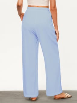 Women's Solid Color Loose Wide Leg Pants Casual Drawstring Straight Pants Pocket Casual Pants Trousers Loose High Waisted Pants