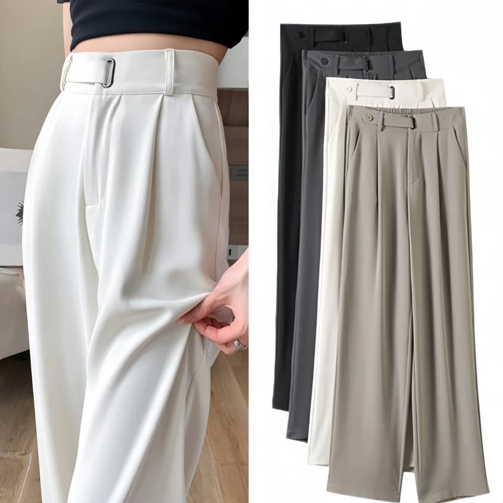 High Waist Solid Loose Women's Wide Leg Pants 2026 New Spring Summer Button Elegant Straight Full Length Trousers Female