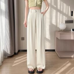 High Waist Solid Loose Women's Wide Leg Pants 2026 New Spring Summer Button Elegant Straight Full Length Trousers Female
