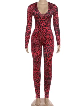 Kliou Leopard Print Jumpsuits Woman Low-Neck Full Sleeve Hollow Waistless Design Hot Girls High Street Fashion Style Overalls