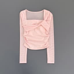 Women Square Neck Mesh Long Sleeve Yoga Top Shoulder Twist Side Ruched Soft Breathable Fitness Sports Tee ****