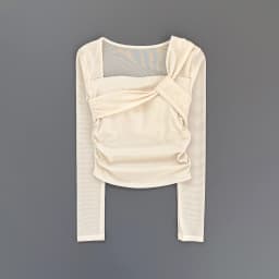 Women Square Neck Mesh Long Sleeve Yoga Top Shoulder Twist Side Ruched Soft Breathable Fitness Sports Tee ****