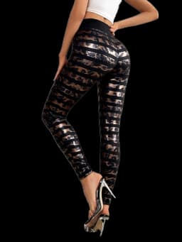 Women Leopard Wetlook Leggings Compression Yoga Pants Power Stretch Workout Leggings
