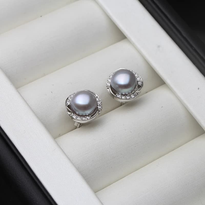 Real Cultured Freshwater Black Pearl Earring For Woman,Cute 925 Silver Pearl Earring Fine Jewelry Wife Bridesmate Gift