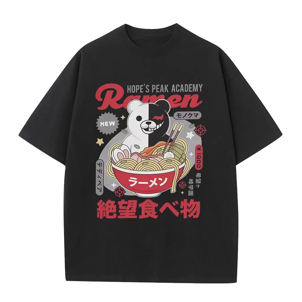 Anime Hopes Peaks Academy Danganronpa Eat Ramen Graphic T-shirt Men Women Funny Vintage Japanese Style T Shirts Cotton T-shirts