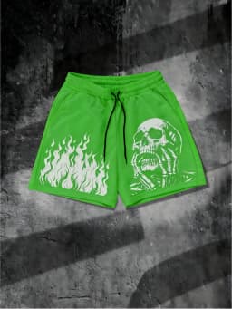 European and American Men's Summer Flame Skull Print Comfortable and Breathable Drawstring Shorts for Outdoor Leisure Vacation
