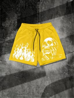 European and American Men's Summer Flame Skull Print Comfortable and Breathable Drawstring Shorts for Outdoor Leisure Vacation