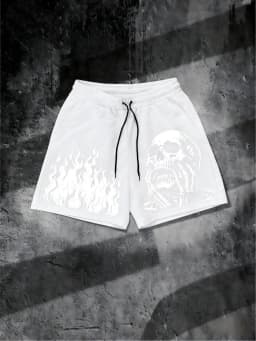 European and American Men's Summer Flame Skull Print Comfortable and Breathable Drawstring Shorts for Outdoor Leisure Vacation